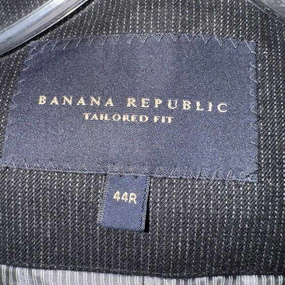 Banana Republic Blk Cotton Flannel Pinstripe Tailored Fit Blazer Sport Coat 44R - Picture 2 of 9